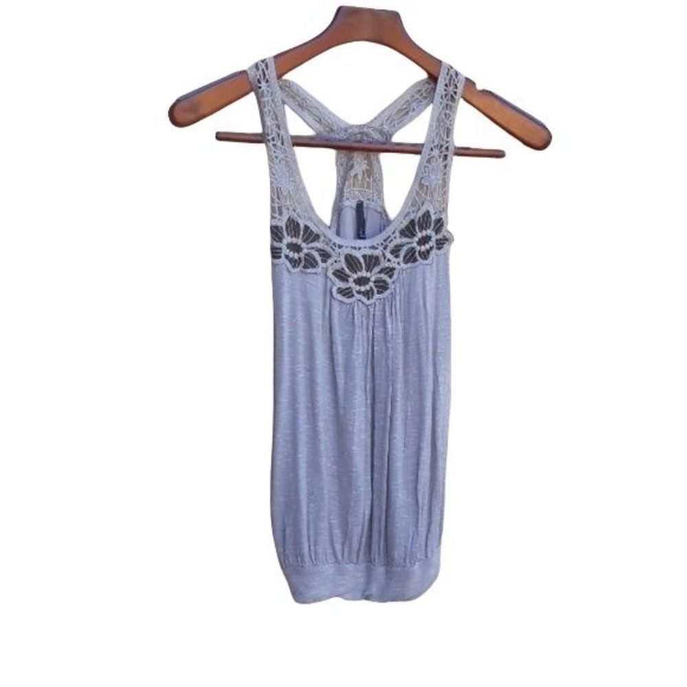 Shelly Top Racerback Tank Boho Flower Embroidered‎ Lace Tan Neutral Sz S